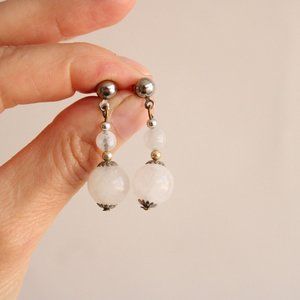 Vintage 1980s 1990s Earrings / Clear Quartz Crystal Studs / Pierced Ears